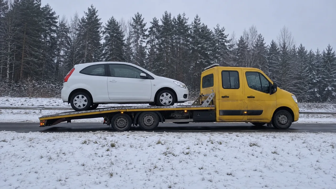 Holowanie auta na lawecie zimą – Gniezno