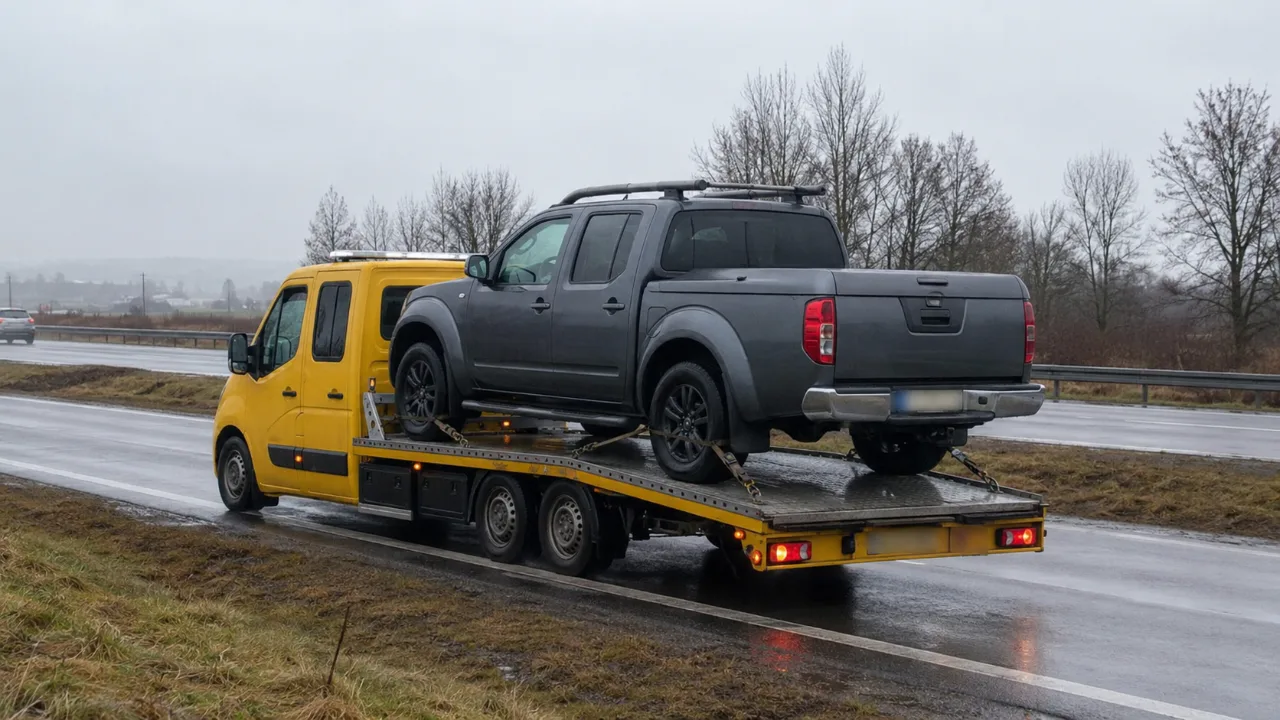 Pickup na lawecie – wyciąganie auta z rowu w Gnieźnie